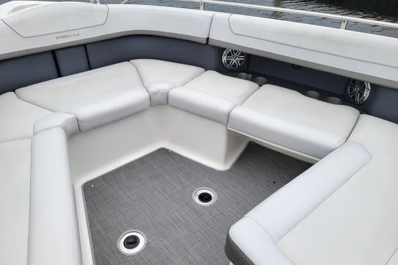 Slide: The Image of 2019 Formula 350 Crossover Bowrider interior with plush seating and modern design. - 28