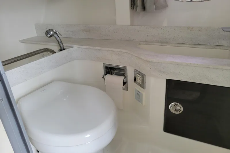 Slide: The Image of 2019 Formula 350 Crossover Bowrider bathroom with modern fixtures and sleek design. - 43
