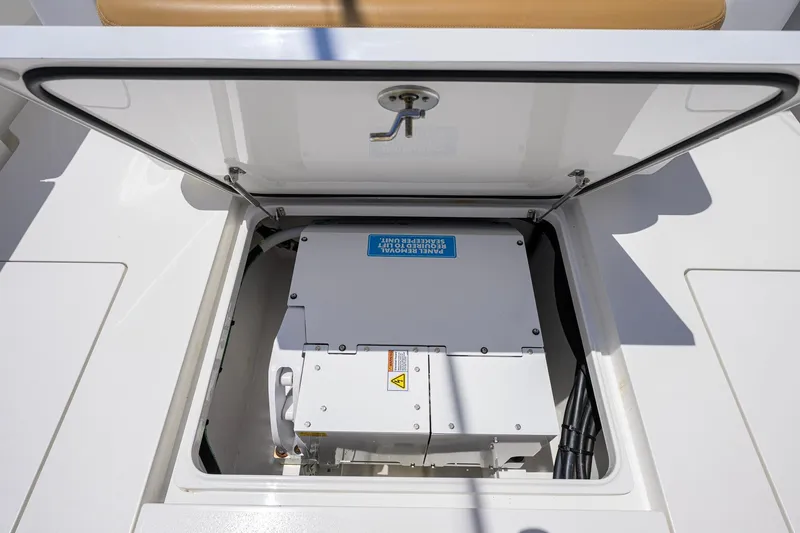 Slide: The Image of 2023 Valhalla Boatworks V-37 storage compartment with equipment inside. - 46