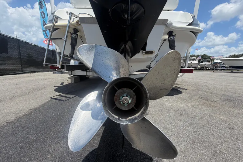 Slide: The Image of Close-up of a 2012 Glasstream 221 CC boat propeller on a sunny day. - 5