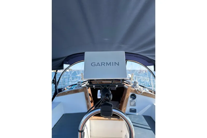 Slide: The Image of Garmin navigation system on 1988 Catalina 34 sailboat, cockpit view. - 19
