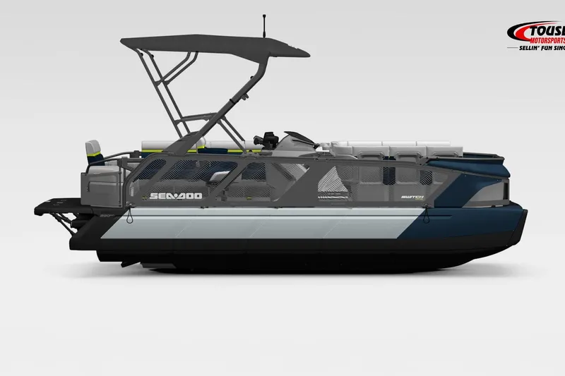 The Image of 2025 Sea-Doo Switch Cruise Limited 21 pontoon boat, side view, sleek design. - 0