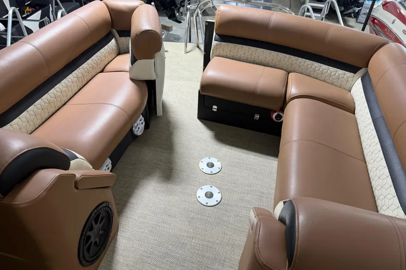 Slide: The Image of Luxurious interior of 2018 Godfrey Sanpan 2500 ULC pontoon boat with plush seating. - 14