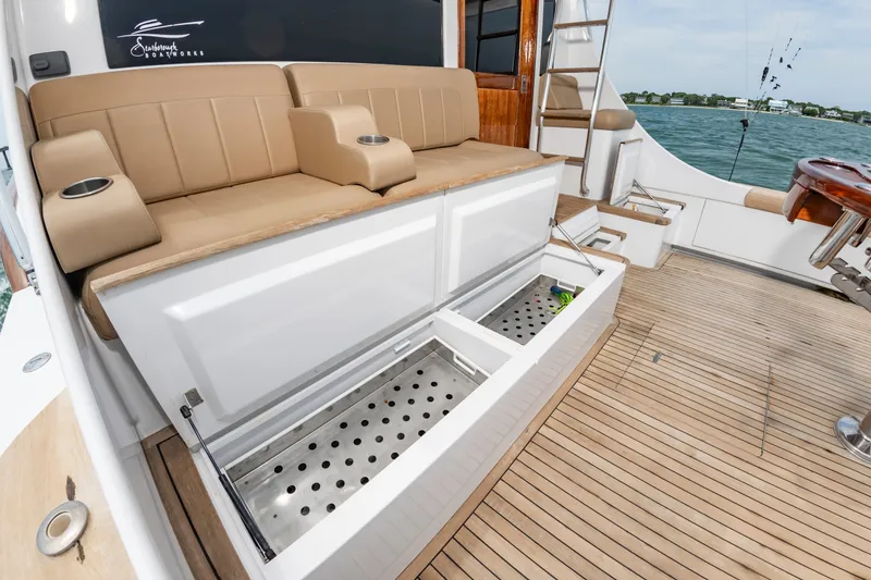 Slide: The Image of Luxury seating and storage on 1993 Custom Carolina Scarborough 56 Convertible yacht deck. - 13