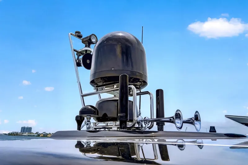 Slide: The Image of Riva 56' Rivale 2022 yacht radar and horn system against clear blue sky. - 21