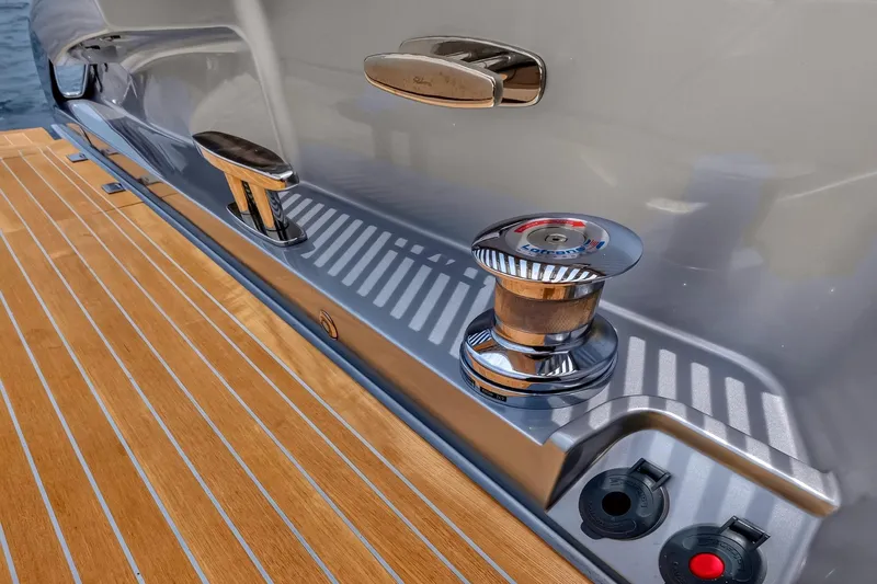 Slide: The Image of Close-up of 2022 Riva 56' Rivale yacht deck with polished metal fittings. - 28