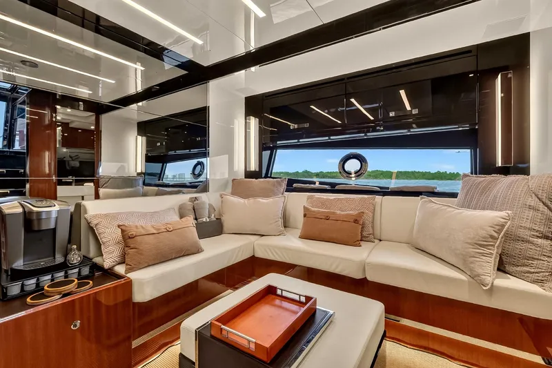 Slide: The Image of Luxurious interior of 2022 Riva 56' Rivale yacht with plush seating and modern decor. - 39
