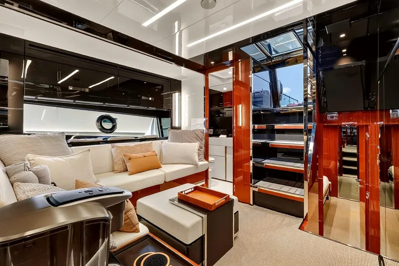 Slide: The Image of Luxurious interior of 2022 Riva 56' Rivale yacht with modern design and plush seating. - 46