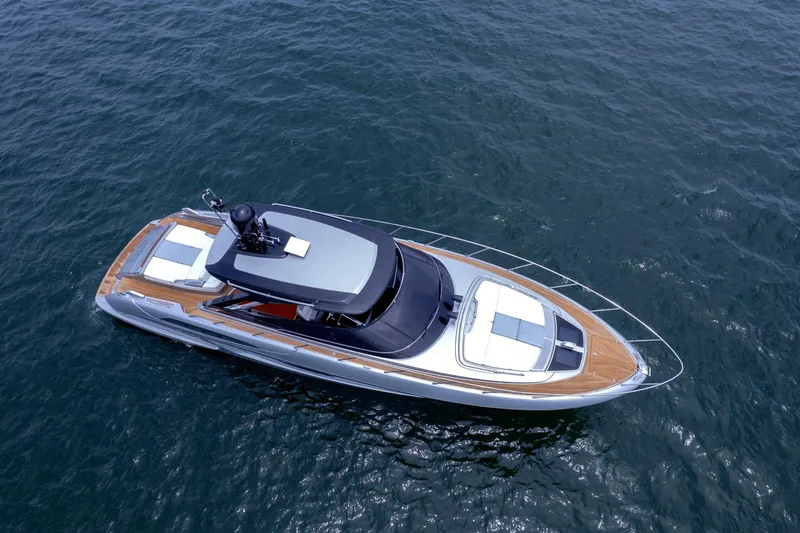 Slide: The Image of Aerial view of 2022 Riva 56' Rivale luxury yacht on open water. - 63