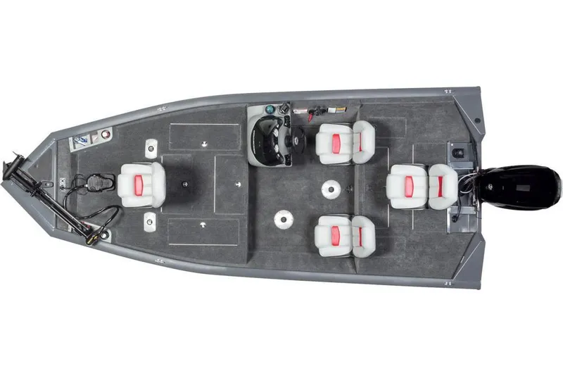 Slide: The Image of Overhead view of a Tracker Pro Team 175 TF boat with multiple seats and a motor. - 28