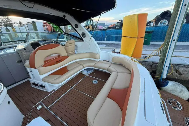 Slide: The Image of Luxurious interior of a 2001 Sea Ray 380 Sundancer yacht with plush seating. - 2