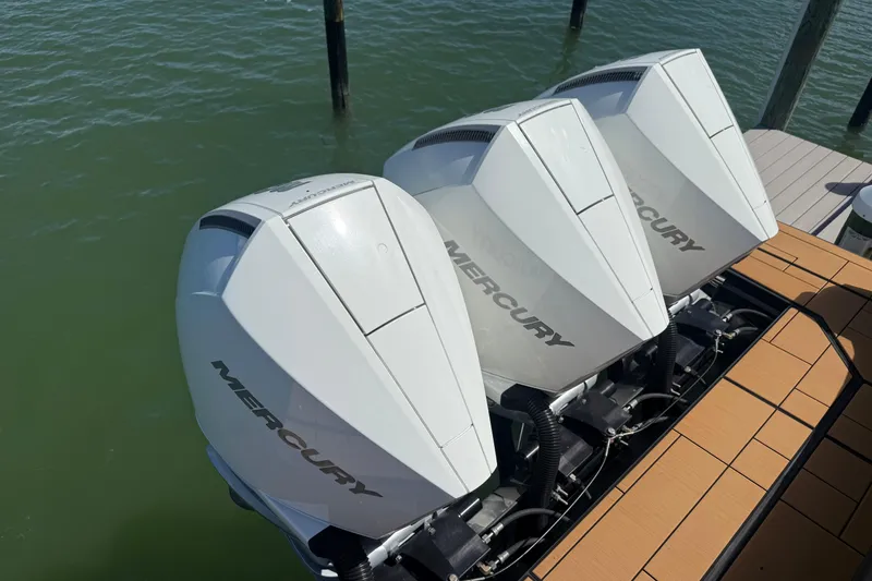 Slide: The Image of Triple Mercury outboard engines on 2023 Aviara AV36 OB boat. - 53