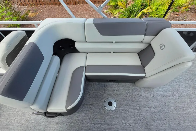 Slide: The Image of Luxurious seating on 2026 Sun Tracker Fishin' Barge 20 DLX pontoon boat. - 16