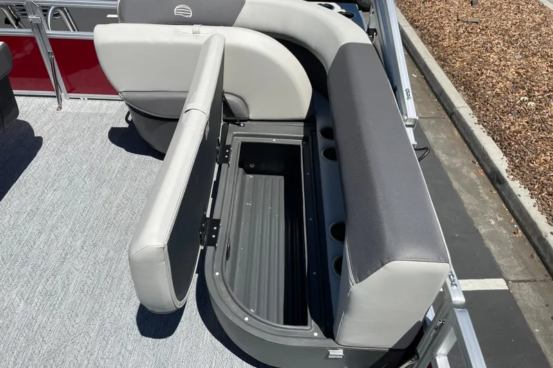 Slide: The Image of 2026 Sun Tracker Bass Buggy 16 XL Select boat seat with open storage compartment. - 21