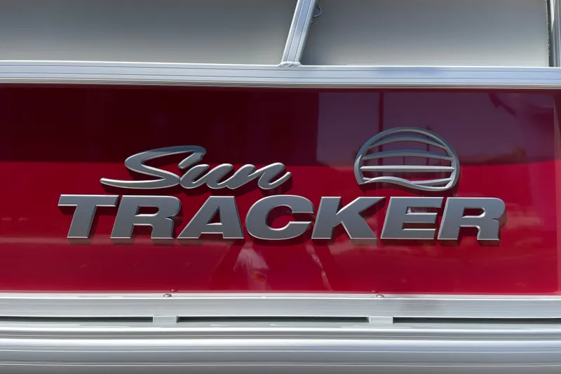 Slide: The Image of Sun Tracker Bass Buggy 16 XL Select 2026 logo on red background. - 35