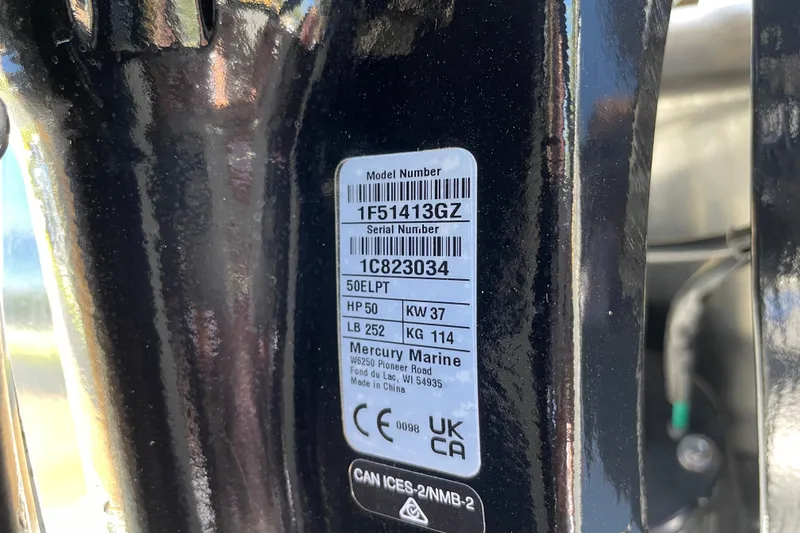Slide: The Image of Label on Mercury Marine engine for Sun Tracker Bass Buggy 16 XL Select, 2026 model. - 109