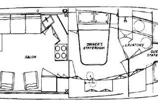 Slide: The Image of Boat layout with salon, owner's stateroom, and guest stateroom. - 34