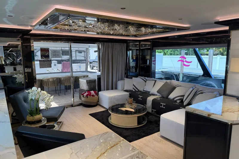 Slide: The Image of Luxurious interior of 2024 Sirena 88 yacht with modern furnishings and elegant decor. - 109