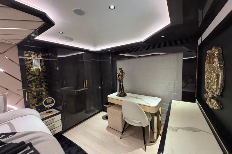 Slide: The Image of Luxurious interior of 2024 Sirena 88 yacht featuring elegant decor and modern furnishings. - 130