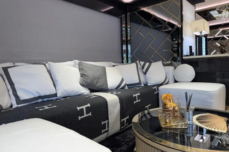 Slide: The Image of Luxurious interior of 2024 Sirena 88 yacht with elegant seating and modern decor. - 105
