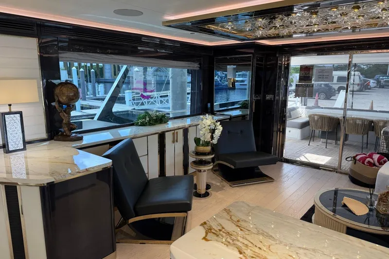 Slide: The Image of Luxurious interior of 2024 Sirena 88 yacht with elegant seating and marble accents. - 110