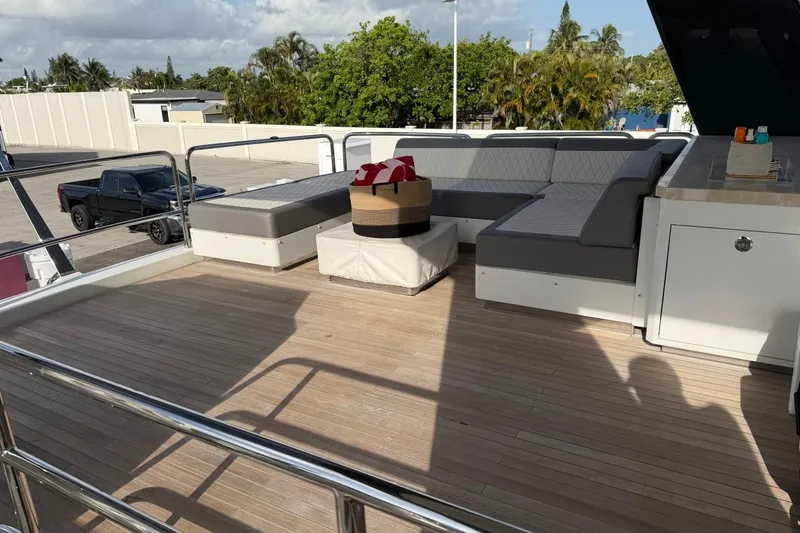 Slide: The Image of Luxurious 2024 Sirena 88 yacht deck with elegant seating and modern design. - 34