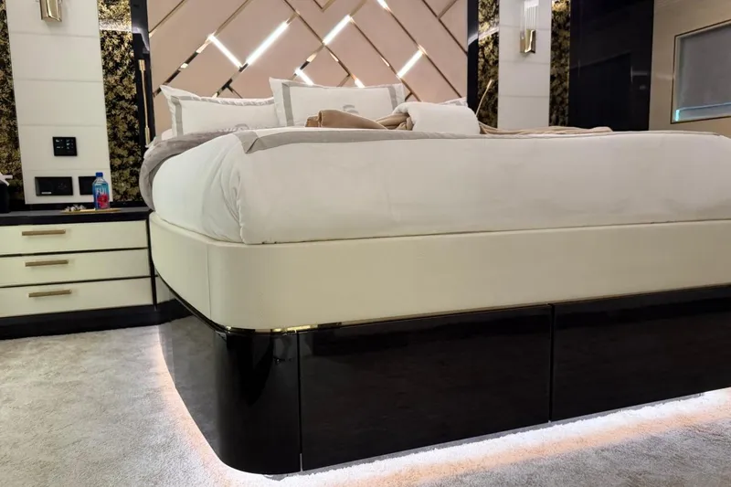 Slide: The Image of Luxurious bedroom interior of 2024 Sirena 88 yacht with elegant bed and modern decor. - 70