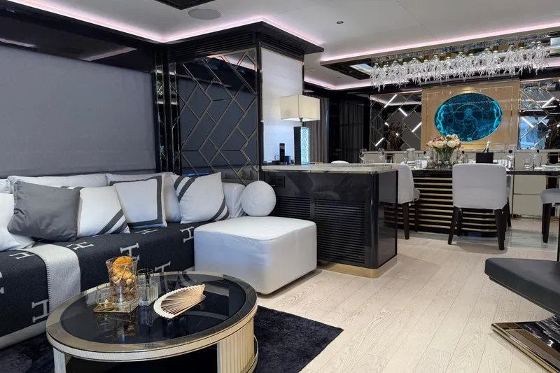 Slide: The Image of Luxurious interior of 2024 Sirena 88 yacht with elegant seating and modern decor. - 103