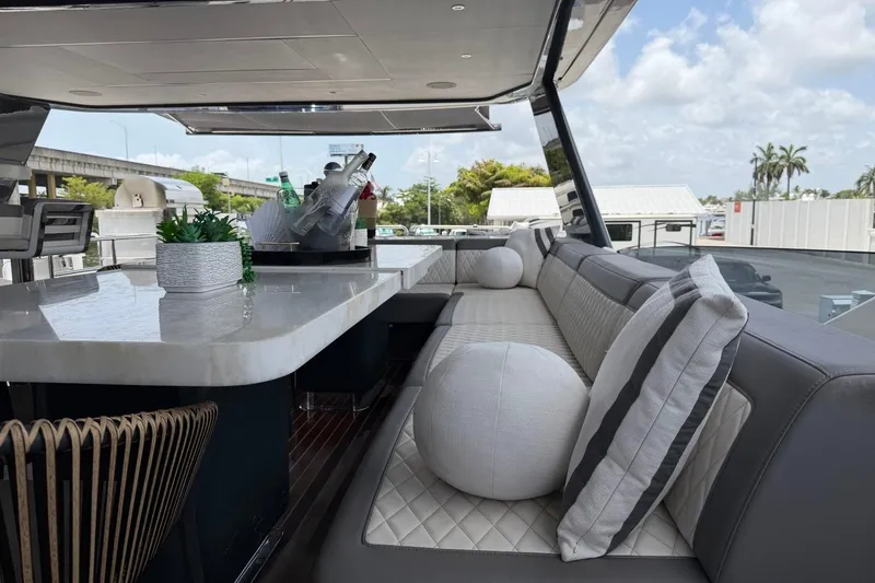 Slide: The Image of Luxurious 2024 Sirena 88 yacht interior with elegant seating and modern decor. - 47