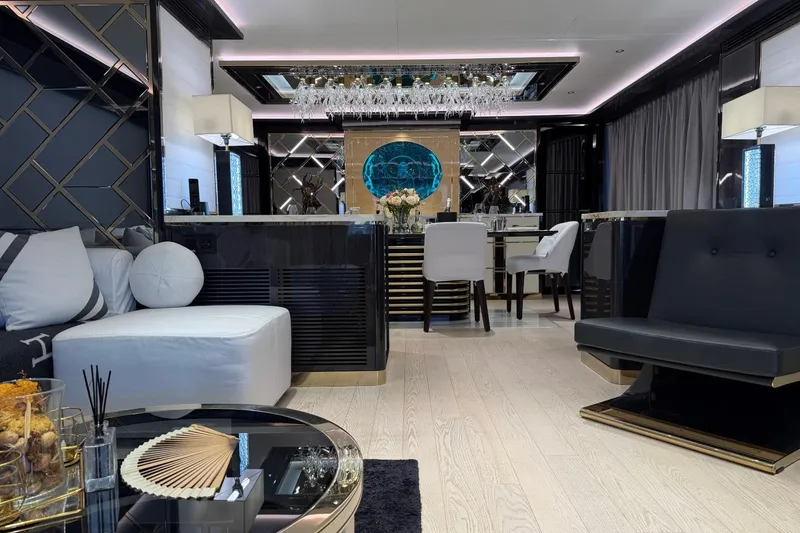 Slide: The Image of Luxurious interior of 2024 Sirena 88 yacht with elegant furnishings and modern decor. - 104
