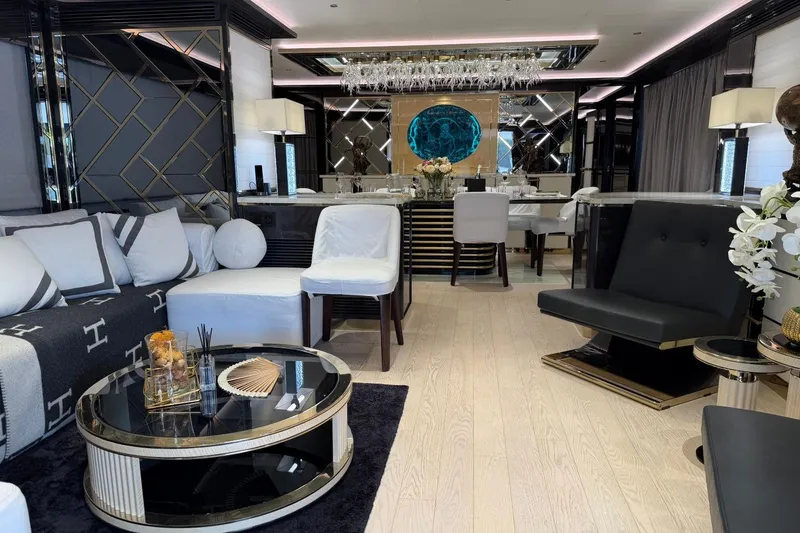 Slide: The Image of Luxurious interior of 2024 Sirena 88 yacht with elegant seating and modern decor. - 120