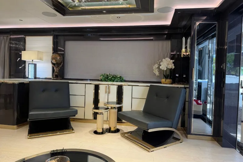 Slide: The Image of Luxurious interior of 2024 Sirena 88 yacht with modern seating and elegant decor. - 108