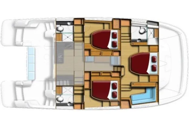 Slide: The Image of Floor plan of a 2020 Aquila 44 Yacht, featuring three bedrooms and two bathrooms. - 51