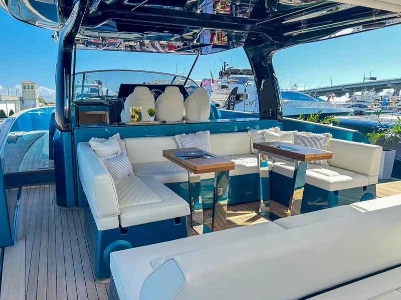 Slide: The Image of Luxurious seating area on the 2024 Solaris Power 52 Open yacht. - 40