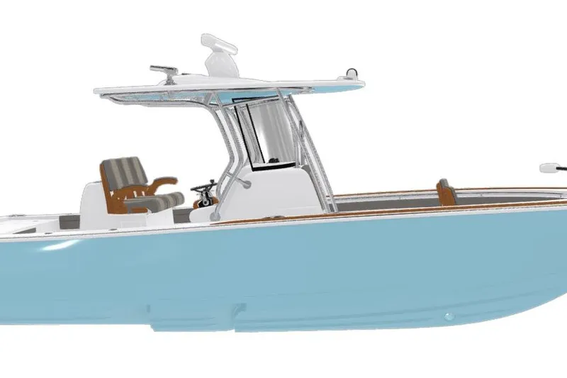 The Image of 2027 Valhalla Boatworks V29, sleek design, light blue hull, modern center console. - 0