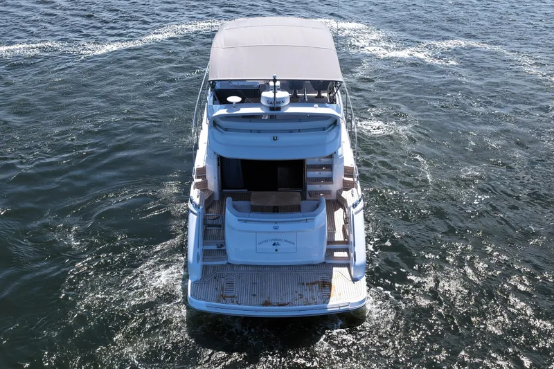 Slide: The Image of Aerial view of 2027 Princess F50 yacht cruising on open water. - 15