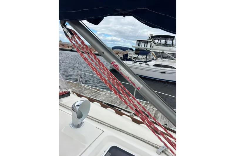 Slide: The Image of Sailboat deck view with rigging, Sabre 362, 1998 model, docked at marina. - 6
