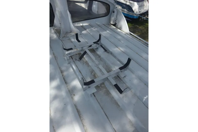 Slide: The Image of 1974 Breaux's Bay Craft Passenger boat deck with metal frame structure. - 15