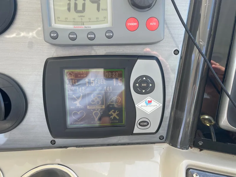 Slide: The Image of A control display on a boat with various gauges and controls. - 18