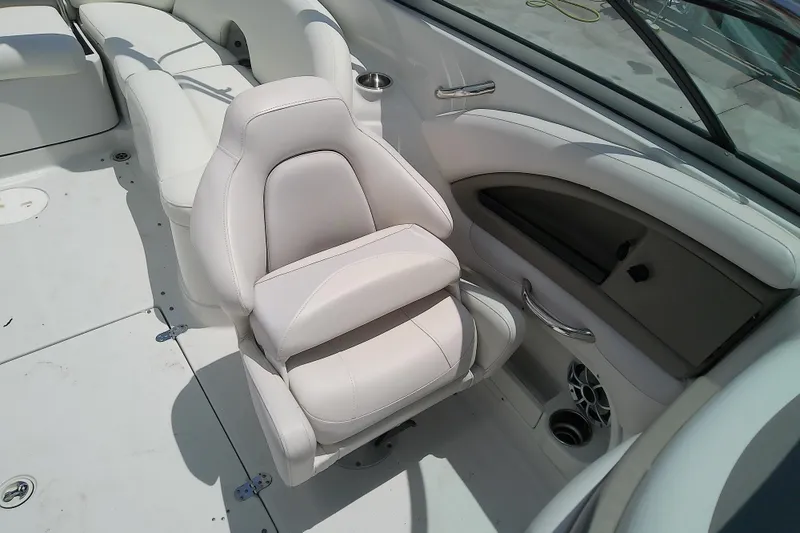 Slide: The Image of 2017 Crownline Eclipse E6 XS boat interior with white seating and modern design. - 25