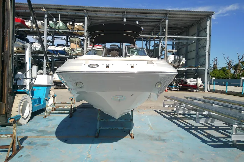 Slide: The Image of 2017 Crownline Eclipse E6 XS boat in storage facility, front view. - 6