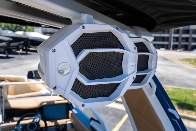 Slide: The Image of Close-up of speakers on a 2026 Tigé Ultré 23ZX boat, showcasing modern audio design. - 9