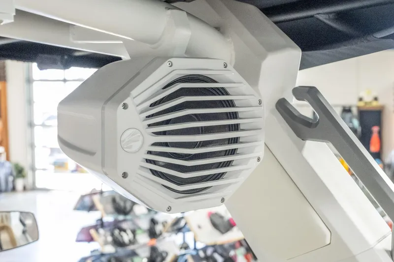 Slide: The Image of 2026 Tigé Z3 boat speaker system, close-up view of white speaker grille. - 16