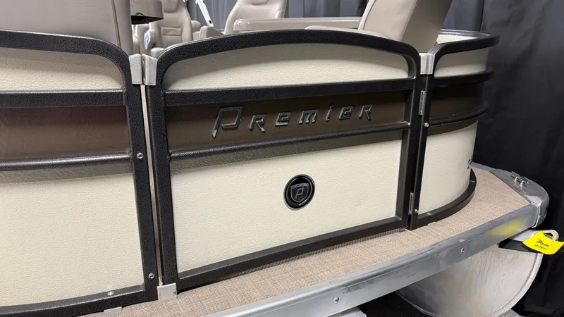 Slide: The Image of Close-up of the rear of a 2014 Premier 240 Sunsation SL pontoon boat. - 10