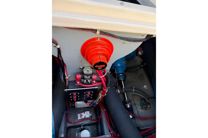 Slide: The Image of Electrical system of a 1987 Sea Ray 300 Weekender boat, featuring wiring and components. - 26