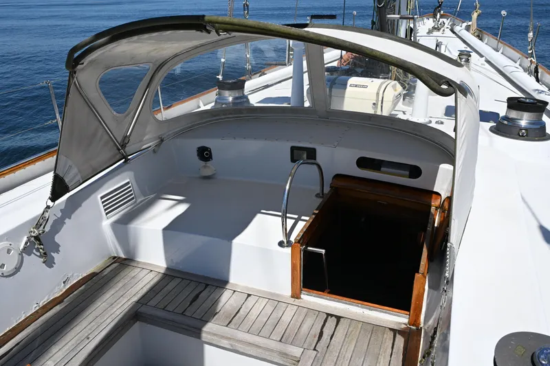 Slide: The Image of Cockpit of 1968 Abeking & Rasmussen Tripp 74 yacht with open hatch and canopy. - 33