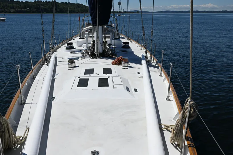 Slide: The Image of Sailing yacht Abeking & Rasmussen Tripp 74, 1968 model, on calm waters. - 36