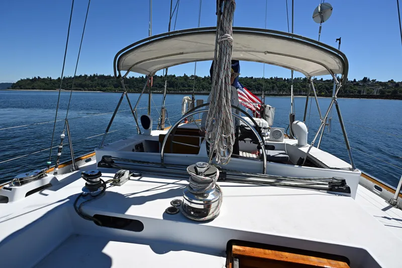 Slide: The Image of Sailing yacht Abeking & Rasmussen Tripp 74, 1968 model, cruising on calm waters under clear skies. - 40