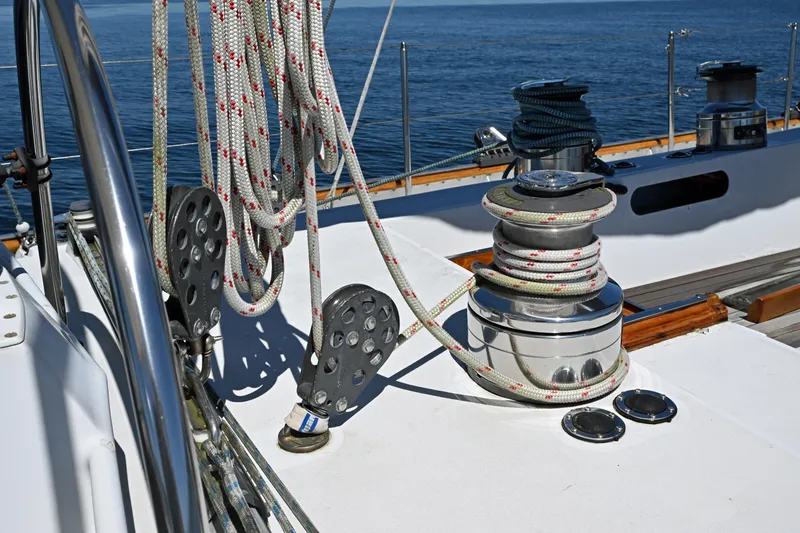 Slide: The Image of Deck of 1968 Abeking & Rasmussen Tripp 74 yacht with winch and ropes. - 41
