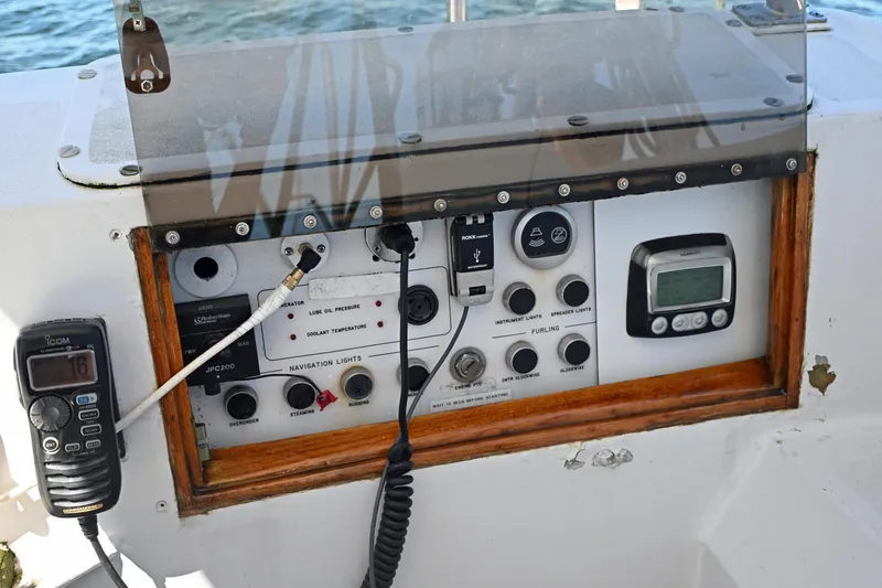 Slide: The Image of Control panel of a 1968 Abeking & Rasmussen Tripp 74 yacht with navigation instruments. - 42